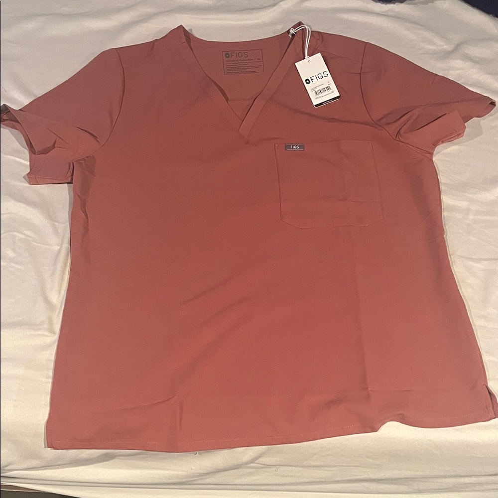 Figs Women's V-Neck Catarina one pocket Top - Mauve